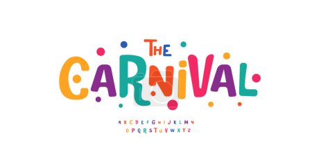 Alfabeto colorido del carnaval, letras juguetonas, fuente divertida del festival para el logotipo brillante de la fiesta, título mexicano, cumpleaños y tipografía de la tarjeta de felicitación, frases de agradecimiento. Diseño tipográfico vectorial 