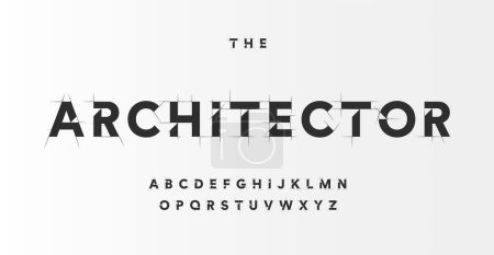 Illustration for Architectural project font, technical draw style alphabet. Geometrical typography. Wireframe letters, typographic design with draft strokes for architecture logo and headline. Isolated vector typeset. - Royalty Free Image