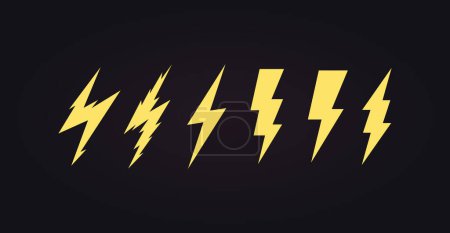 Ilustración de Lightning icon set. Cartoon lightening, bolt logo template, energy and electricity symbols collection. Simple flat design, vector illustration. - Imagen libre de derechos
