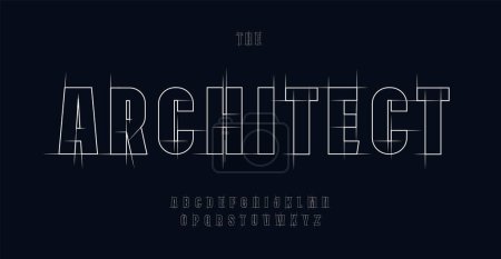 Illustration for Architect alphabet, blueprint geometric letters, construction plan font for engineering logo, drafting project headline, building floor plan typography, CAD typo graphic. Vector typographic design. - Royalty Free Image