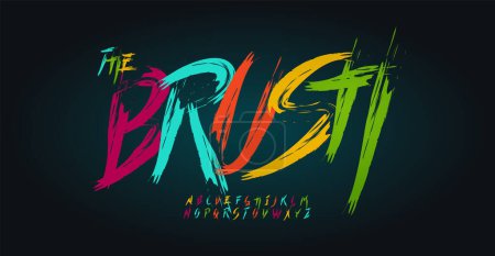 Illustration for Crayons hand drawing rainbow alphabet, brush pen color script, quick handpainted font for funky logo, chalk headline, cartoon typography, handwritten color typographic design. Vector typeset. - Royalty Free Image