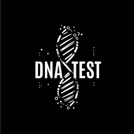 Ilustración de Plantilla de logotipo de texto de ADN, icono blanco de la estructura de la hélice sobre fondo negro, concepto de logotipo de ciencia, emblema químico, tatuaje. Ilustración vectorial. - Imagen libre de derechos