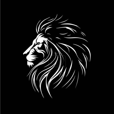 Illustration for Lion head dotwork tattoo with dots shading, depth illusion, tippling tattoo. Hand drawing bird emblem on black background for body art, minimalistic sketch monochrome logo. Vector illustration. - Royalty Free Image