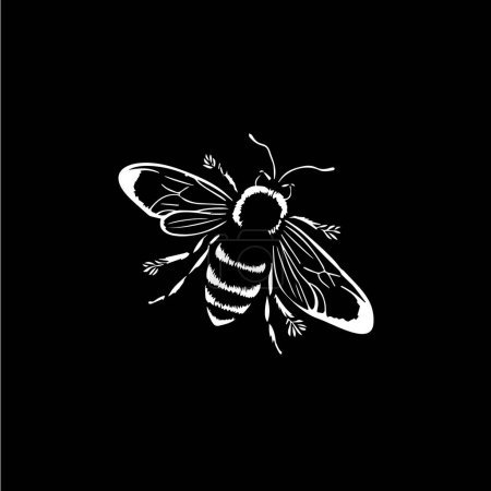 Illustration for Minimalistic honeybee logo template, white icon of bee silhouette on black background, bumblebee modern logotype concept, sketch, tattoo. Vector illustration. - Royalty Free Image