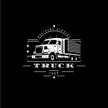 Téléchargez les illustrations : Icône de camion emblème linéaire en style silhouette pour le service de livraison et le transport de marchandises. modèle de logo de camion. Illustration vectorielle - en licence libre de droit