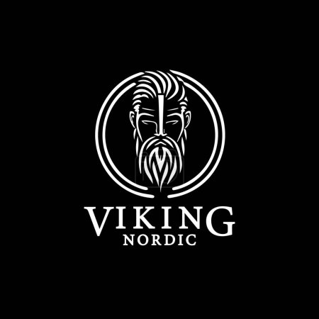 Ilustración de Emblema de la cara barbuda, plantilla de logotipo vikingo, signo de retrato hipster, artesano medieval de la mascota del artesano. Ilustración vectorial - Imagen libre de derechos