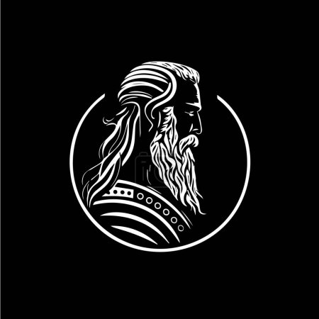 Ilustración de Símbolo de perfil de sabio romano, emblema de cabeza de hombre nórdico, plantilla de logotipo vikingo, signo de guerrero antiguo, artesano medieval de la mascota del artesano. Ilustración vectorial - Imagen libre de derechos
