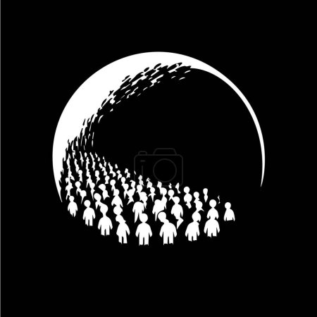 Illustration for People crowd standing in line or walking forward, many people, submissive people symbol, consequences of propaganda sign. Vector illustration - Royalty Free Image