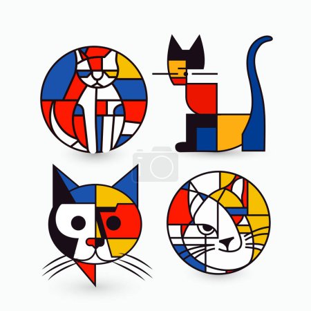Abstrakte Katzenmaskottensammlung - Geometrische Logos für Kunst und Branding. Vektor-Logo eingestellt