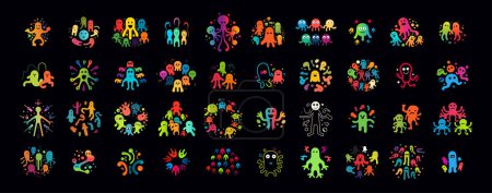 Téléchargez les illustrations : Icônes d'argile ludique Illustrations vectorielles colorées de bactéries abstraites ressemblant à des enfants. Illustration vectorielle - en licence libre de droit