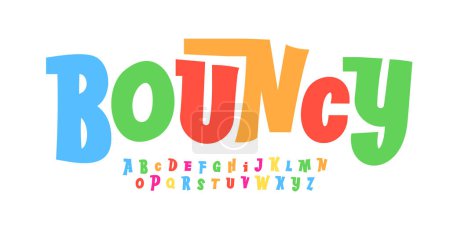 Illustration for Bouncy color font, lively dynamic letters for fun and friendly designs. Perfect for school, birthdays, joyful celebrations or carnival. Cartoon typography for funny and funky design. Vector typeset - Royalty Free Image
