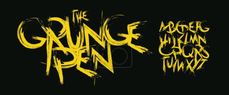 Ilustración de Bold Grunge Typeface Rebellious Graffiti Alphabet para letras de arte callejero, títulos juveniles juguetones, titulares de música punk, monogramas, logotipos y diseño tipográfico funky con una tipografía rayada moderna - Imagen libre de derechos