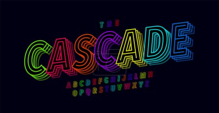 Illustration for Neon glow alphabet, bold linear letters, vibrant disco font for electric logos, energetic headline, dynamic typography, trendy typographic design. Vector typeset - Royalty Free Image
