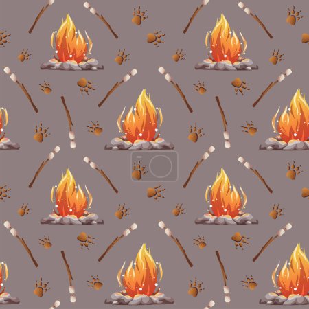 Illustration for Camping  seamless pattern, background with bonfire - Royalty Free Image