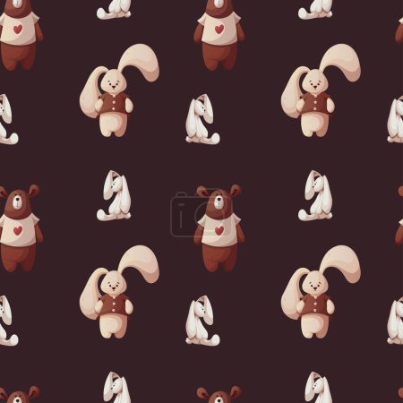 Illustration for Seamless pattern with Teddy bears and plush bunnies. Children's toys, kid's shop, playing, childhood concept. Vector illustration. - Royalty Free Image