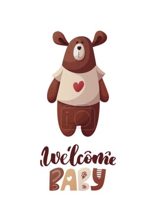 Illustration for Card with teddy bear and handwritten text. Children's toys, kid's shop, playing, childhood concept. Vector Illustration for card, postcard, cover. - Royalty Free Image