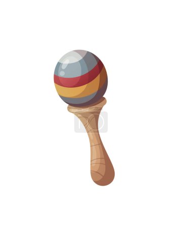 Illustration for Baby wooden rattle. Children's toys, kid's shop, baby care, childhood concept. Isolated vector illustration. - Royalty Free Image