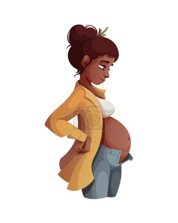 Illustration for Pregnant woman standing in profile. Motherhood, Parenthood, Pregnancy concept. Isolated vector Illustration. - Royalty Free Image