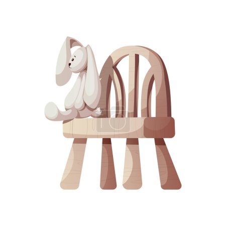 Illustration for Plush bunny sitting on the child chair. Children's toys, kid's shop, playing, childhood concept. Isolated vector illustration. - Royalty Free Image