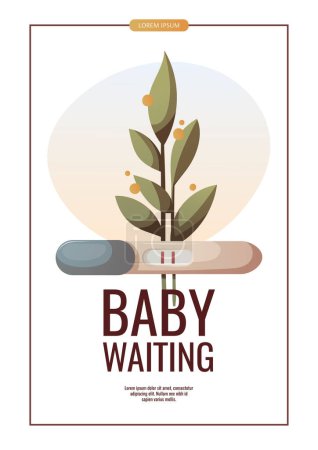 Illustration for Flyer design with Positive pregnancy test. Baby waiting, maternity, motherhood, medicini, fecundation, child expectation. A4 vector illustration for poster, banner, flyer, advertising. - Royalty Free Image
