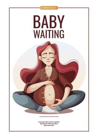Illustration for Flyer design with Pregnant woman. Motherhood, Parenthood, Pregnancy, baby shower concept. A4 Vector Illustration for banner, poster, advertising, flyer. - Royalty Free Image