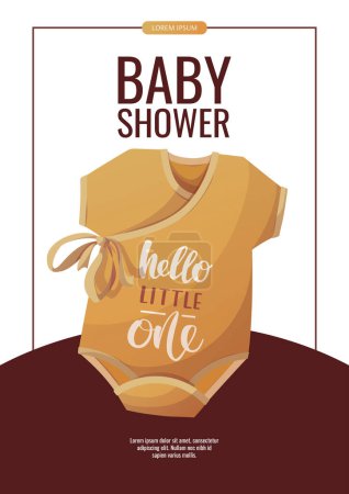 Illustration for Flyer design with yellow baby bodysuit. Baby clothes store, Baby waiting, pregnancy, concept. A4 vector illustration for poster, flyer, banner, advertising. - Royalty Free Image