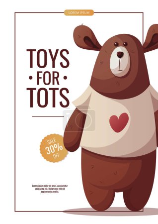 Illustration for Flyer design with teddy bear. Baby waiting, children's toys. A4 vector illustration for poster, banner, flyer, advertising. - Royalty Free Image