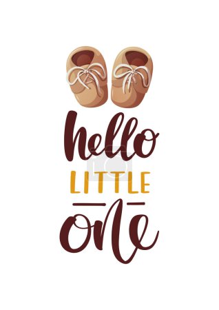 Illustration for Card with shoes. Handwritten text. Baby waiting, Newborn, Childbirth concept. Vector illustration for card, postcard, cover. - Royalty Free Image