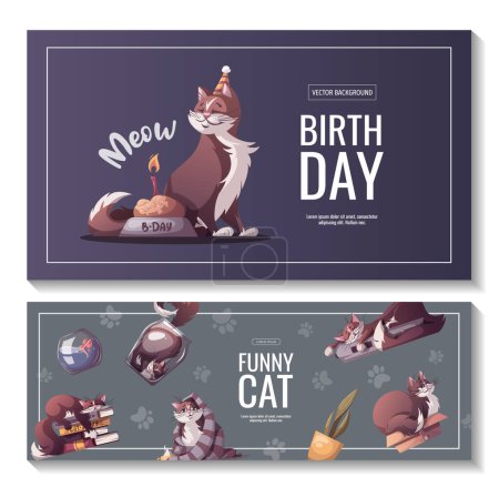 Illustration for Seamless vector banner with cute cartoon cats - Royalty Free Image