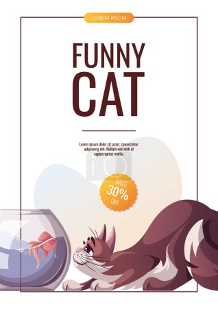 Téléchargez les illustrations : Flyer vectoriel sans couture avec chat dessin animé mignon - en licence libre de droit