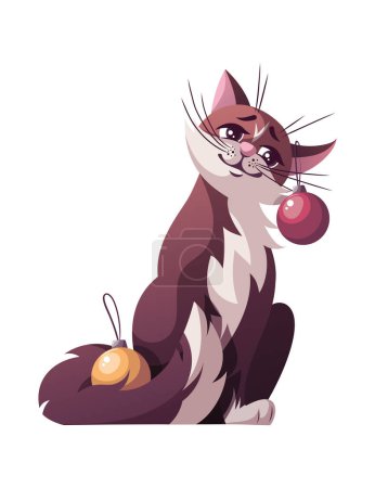 Ilustración de Ilustración vectorial sin costuras con lindo gato de dibujos animados aislado en blanco - Imagen libre de derechos