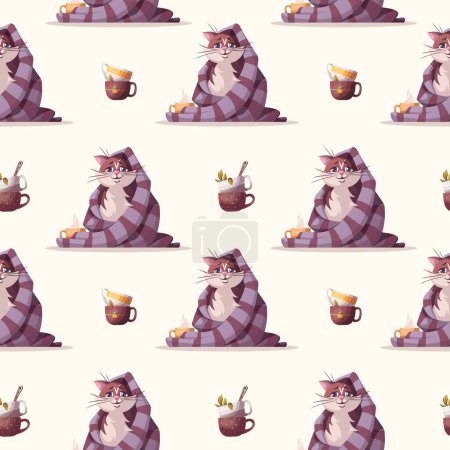 Téléchargez les illustrations : Motif sans couture avec des chats de dessin animé mignon - en licence libre de droit