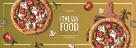 Téléchargez les illustrations : Pizza italienne, nourriture italienne, illustration vectorielle - en licence libre de droit