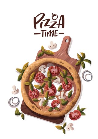 Téléchargez les illustrations : Délicieuse pizza sur fond blanc illustration vectorielle - en licence libre de droit