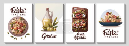 Téléchargez les illustrations : Carte de cuisine italienne avec des plats célèbres - en licence libre de droit