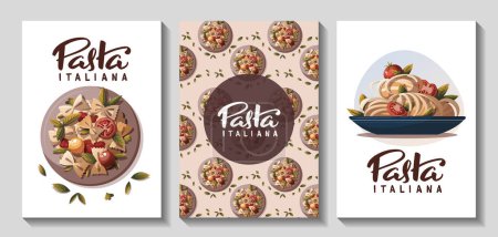 Illustration for Set of italian pasta banners, vector illustration - Royalty Free Image