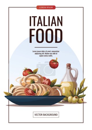 Téléchargez les illustrations : Affiche de cuisine italienne. pâtes italiennes traditionnelles, illustration vectorielle - en licence libre de droit