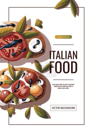 Téléchargez les illustrations : Cuisine italienne. illustration vectorielle de bruschetti italiens - en licence libre de droit