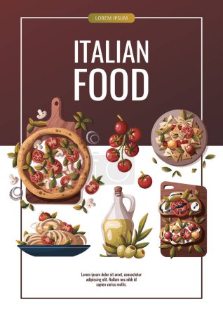 Illustration for Italian cuisine flyer with dishes variety - Royalty Free Image