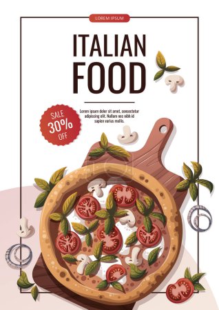 Téléchargez les illustrations : Modèle de bannière alimentaire italienne avec pizza - en licence libre de droit