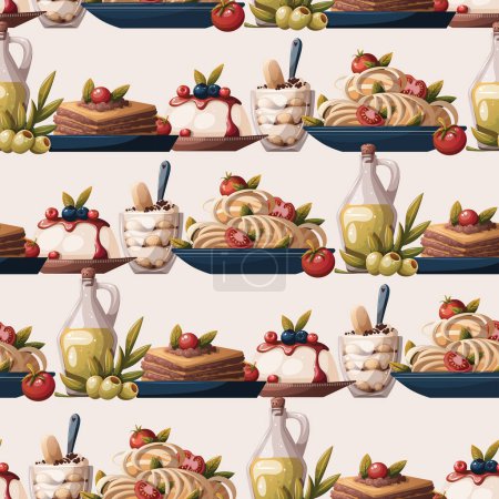 nahtloses Muster mit verschiedenen italienischen Lebensmitteln