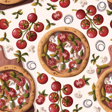 Téléchargez les illustrations : Modèle de cuisine italienne avec pizza - en licence libre de droit