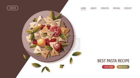 Téléchargez les illustrations : Page web cuisine italienne, recettes de pâtes - en licence libre de droit