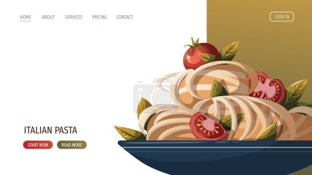 Téléchargez les illustrations : Page web cuisine italienne, pâtes - en licence libre de droit