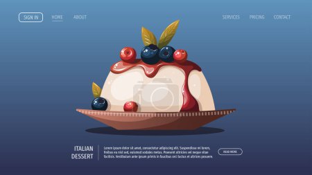 Illustration for Italian cuisine web page, panna cotta - Royalty Free Image