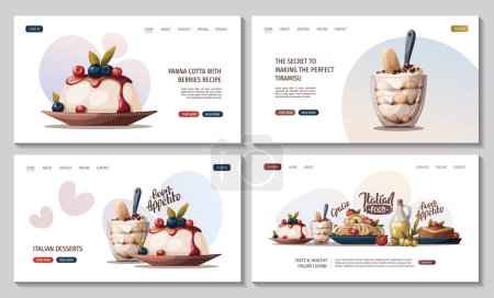 Téléchargez les illustrations : Cuisine italienne modèles web set avec desserts - en licence libre de droit