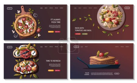 Téléchargez les illustrations : Cuisine italienne modèles web set, variété de nourriture italienne - en licence libre de droit