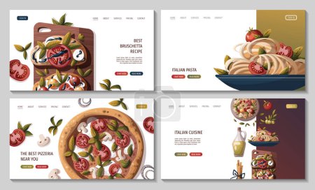 Illustration for Italian cuisine web set templates,italian food variety - Royalty Free Image