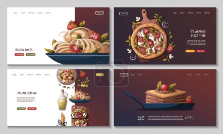 Téléchargez les illustrations : Cuisine italienne modèles web set, variété de nourriture italienne - en licence libre de droit