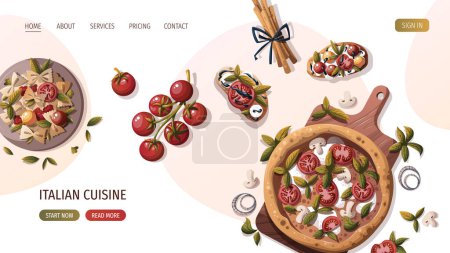 Téléchargez les illustrations : Cuisine italienne illustration vectorielle du site - en licence libre de droit